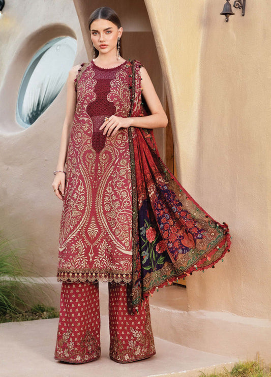 Maria B Maroon Embroidered Lawn 3 Piece NazDresses